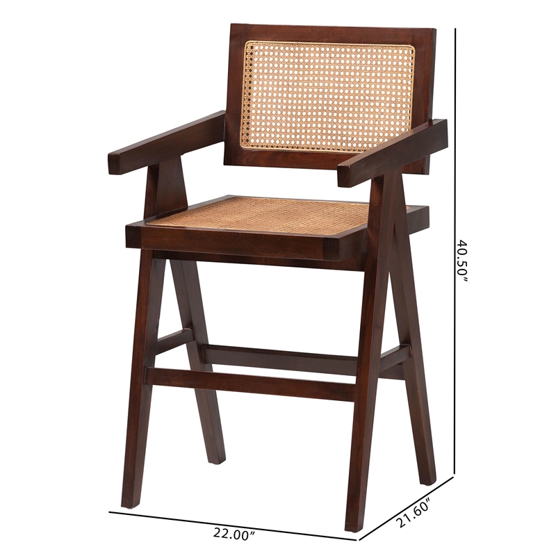 Pemberly Row Rattan Counter Stool Set of 2 with Mahogany Wood Frame
