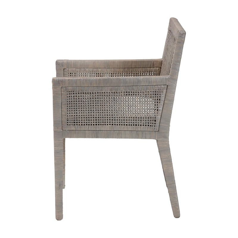 Pemberly Row Grey Rattan Armchair with Mahogany Frame and Removable Cushion