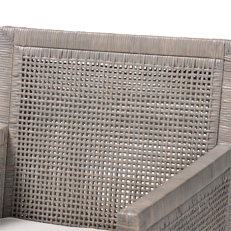 Pemberly Row Grey Rattan Armchair with Mahogany Frame and Removable Cushion