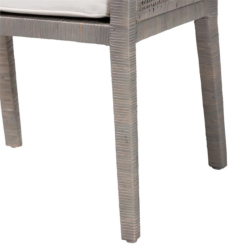 Pemberly Row Grey Rattan Armchair with Mahogany Frame and Removable Cushion