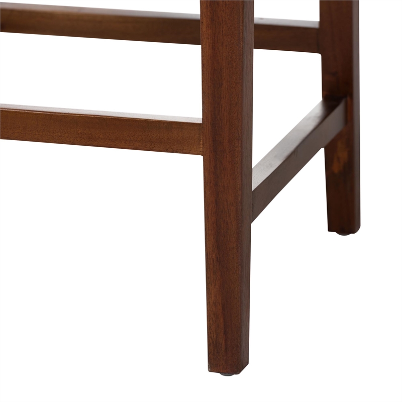 Pemberly Row Brown Seagrass Counter Stool with Mahogany Frame and Footrest