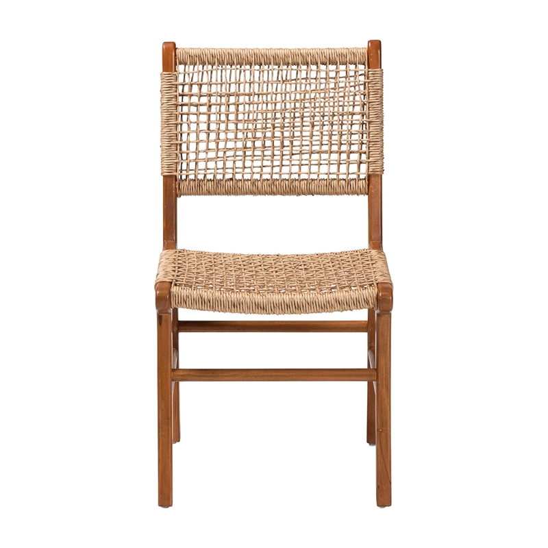 Pemberly Row Mahogany and Viro Fiber Dining Chair with Lattice Weaving