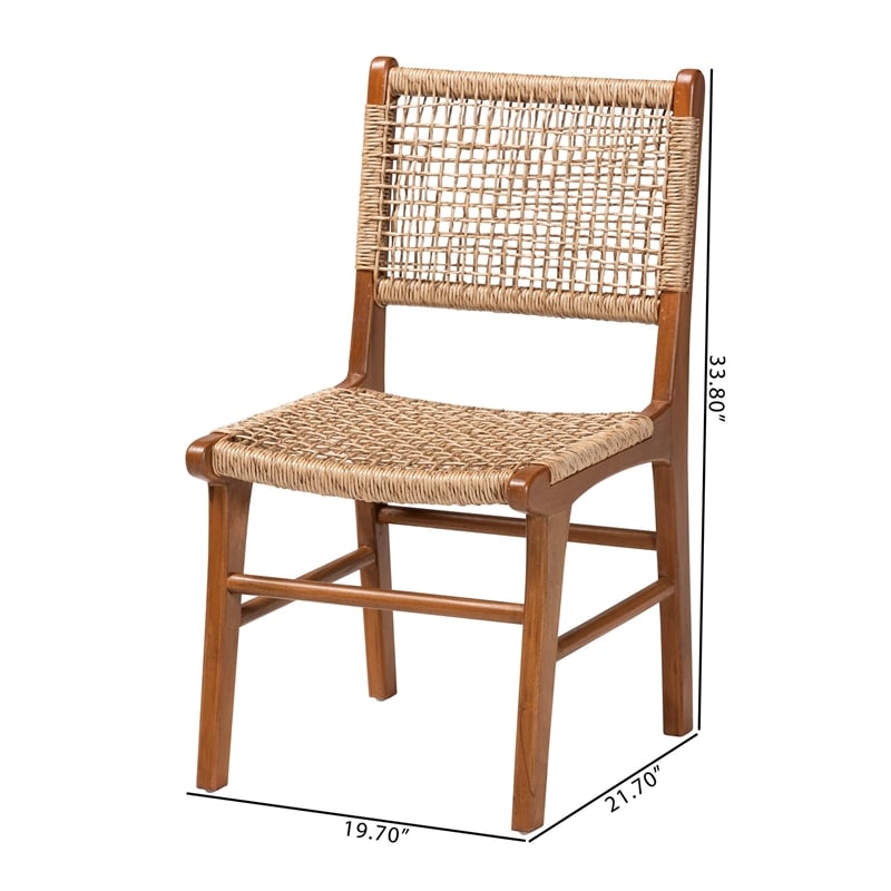Pemberly Row Mahogany and Viro Fiber Dining Chair with Lattice Weaving