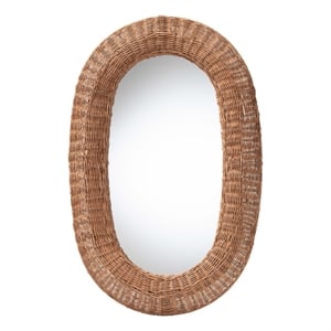 Pemberly Row Natural Rattan Oval Wall Mirror with Woven Pole Frame