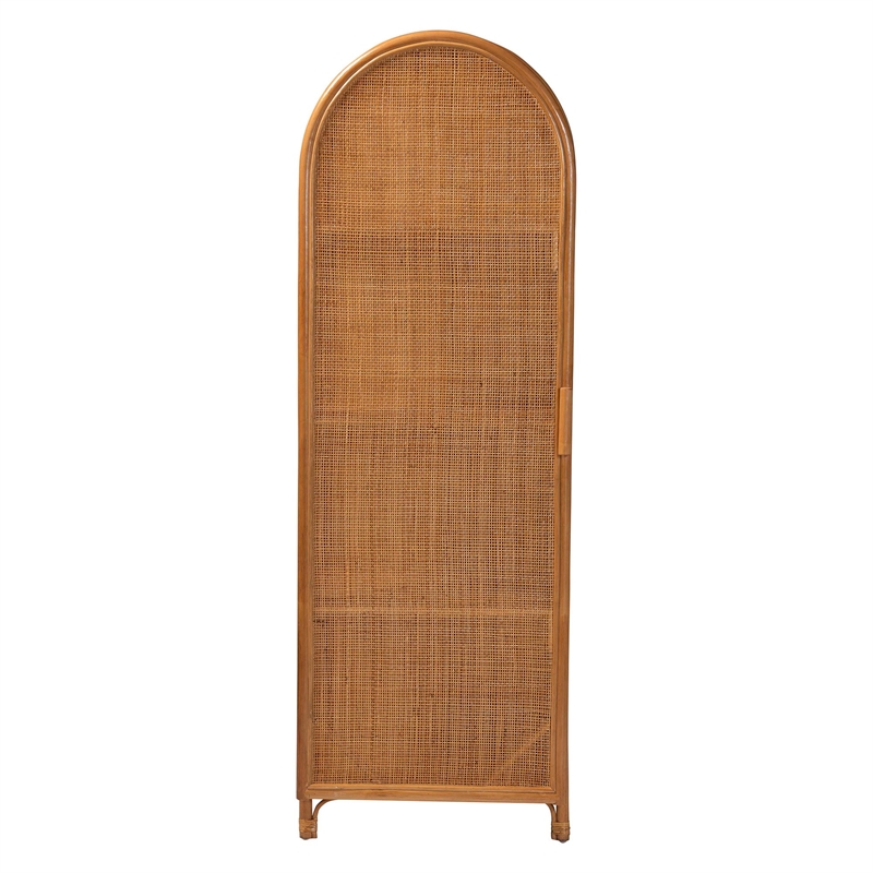 Pemberly Row Natural Rattan Arched Accent Cabinet with 4 Shelves