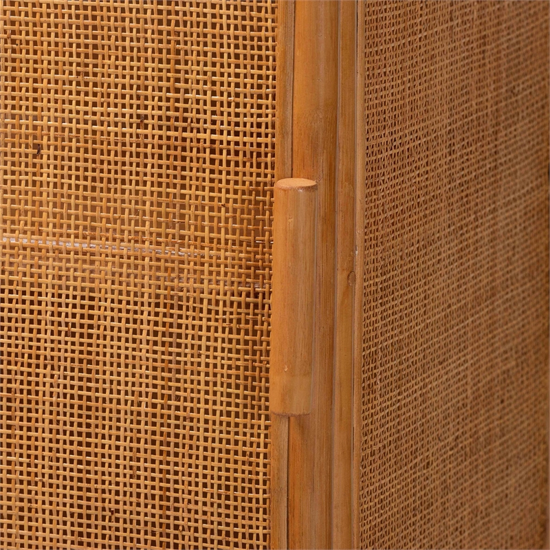 Pemberly Row Natural Rattan Arched Accent Cabinet with 4 Shelves