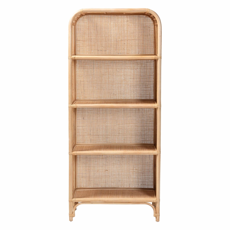 Pemberly Row Natural Rattan 4-Shelf Open Display Unit with Arched Frame