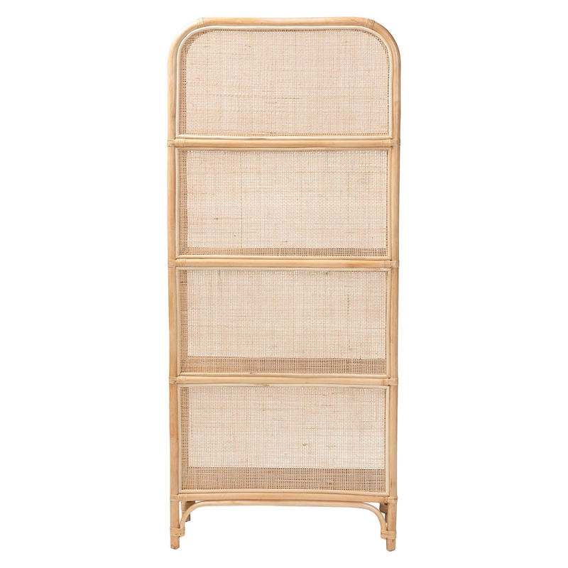 Pemberly Row Natural Rattan 4-Shelf Open Display Unit with Arched Frame