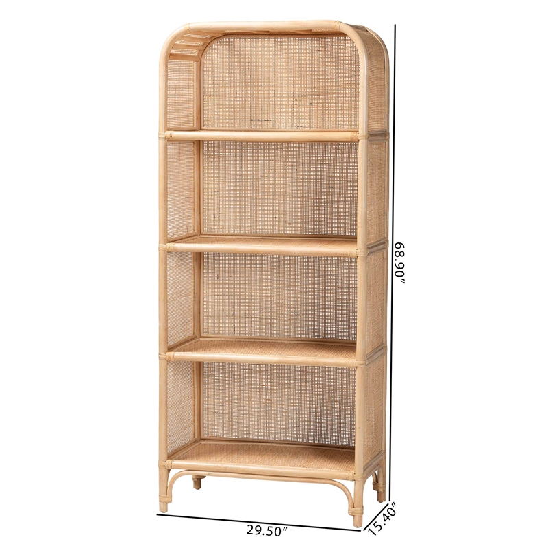 Pemberly Row Natural Rattan 4-Shelf Open Display Unit with Arched Frame
