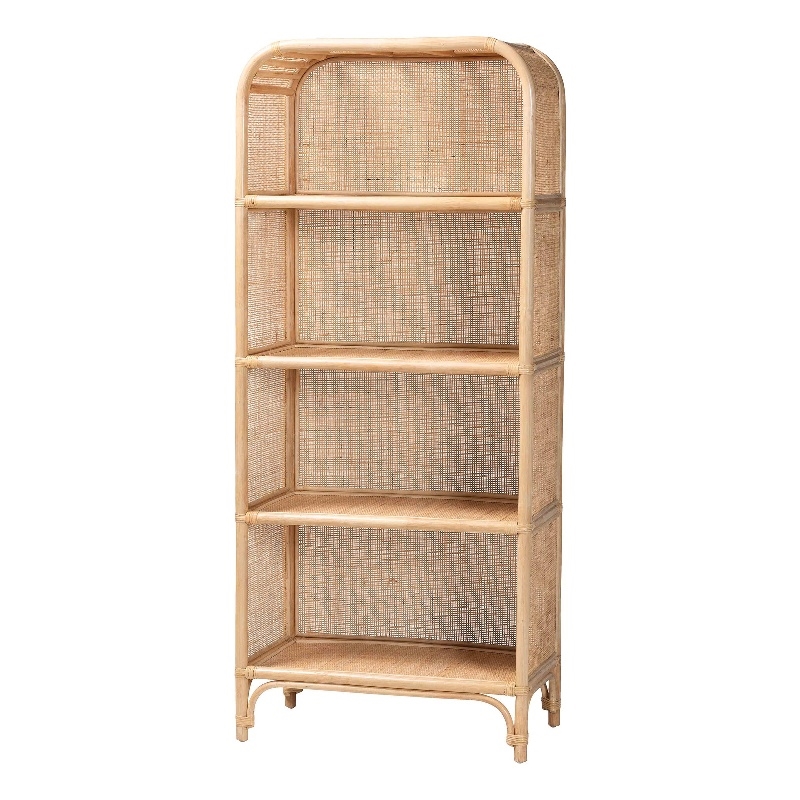 Pemberly Row Natural Rattan 4-Shelf Open Display Unit with Arched Frame