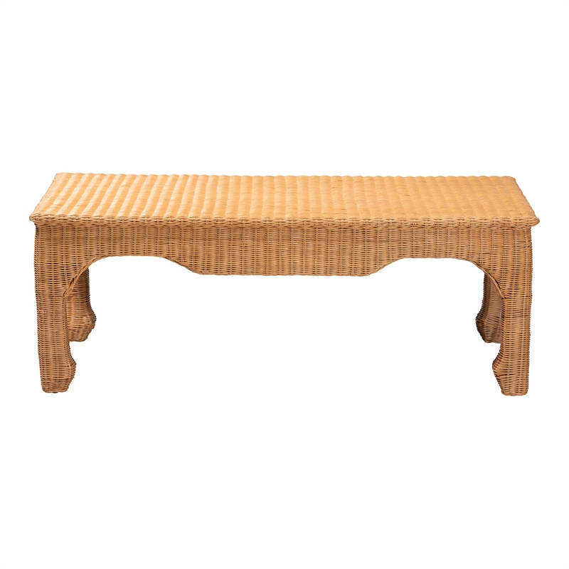 Pemberly Row Natural Rattan Ming-Style Coffee Table with Flared Edges
