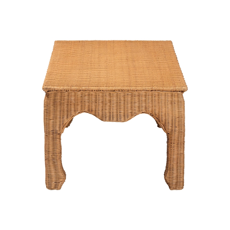 Pemberly Row Natural Rattan Ming-Style Coffee Table with Flared Edges