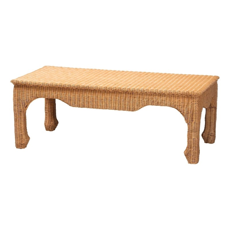 Pemberly Row Natural Rattan Ming-Style Coffee Table with Flared Edges