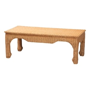 Pemberly Row Natural Rattan Ming-Style Coffee Table with Flared Edges