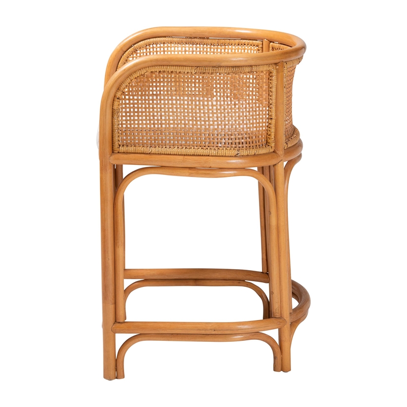 Pemberly Row Natural Rattan Counter Stool with Woven Backrest and Cushion