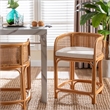 Pemberly Row Natural Rattan Counter Stool with Woven Backrest and Cushion