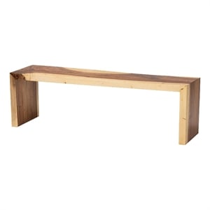 Pemberly Row Hand-Carved Solid Suar Wood Accent Bench with Sleek Profile