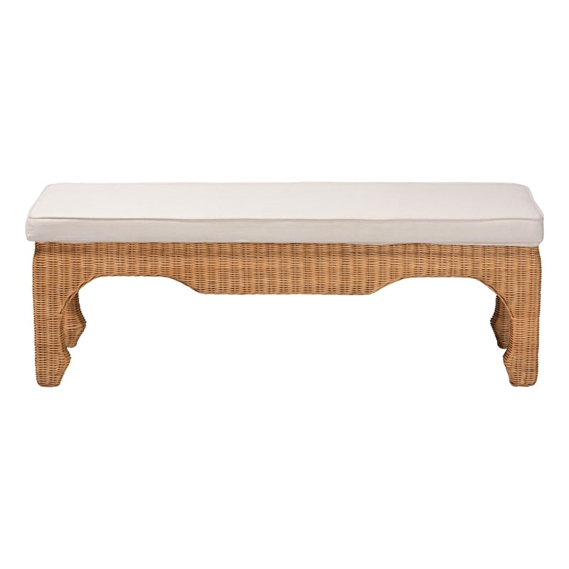 Pemberly Row Natural Rattan Ming-Style Accent Bench with Removable Cushion