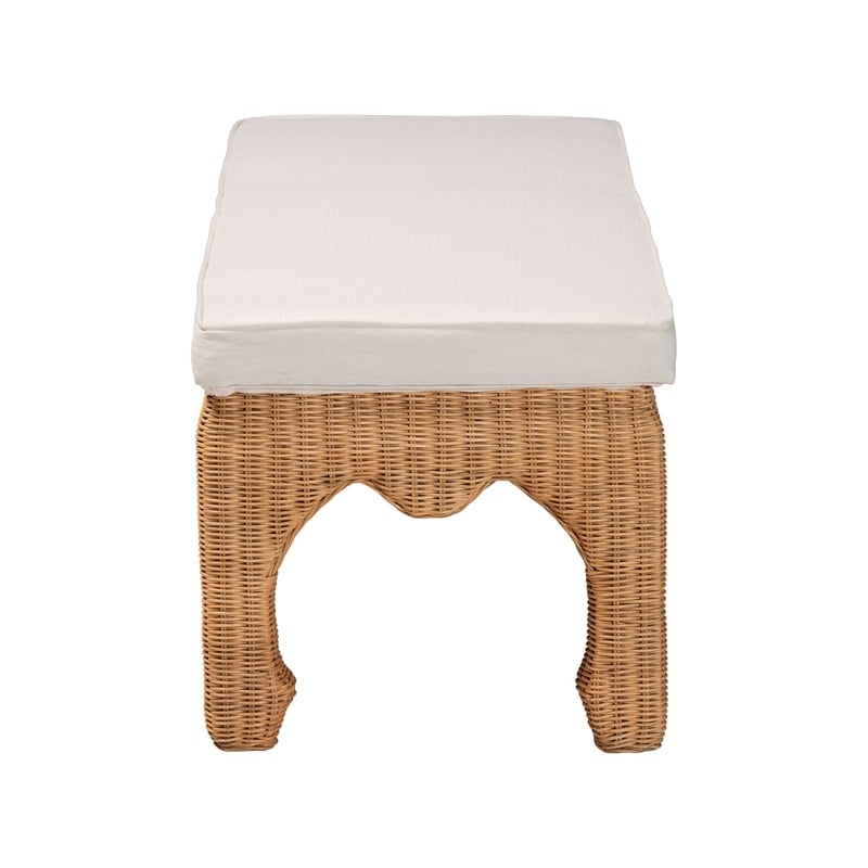 Pemberly Row Natural Rattan Ming-Style Accent Bench with Removable Cushion
