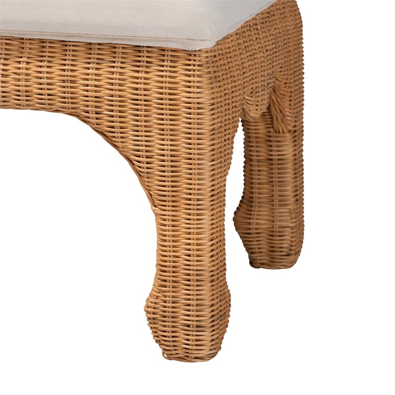 Pemberly Row Natural Rattan Ming-Style Accent Bench with Removable Cushion