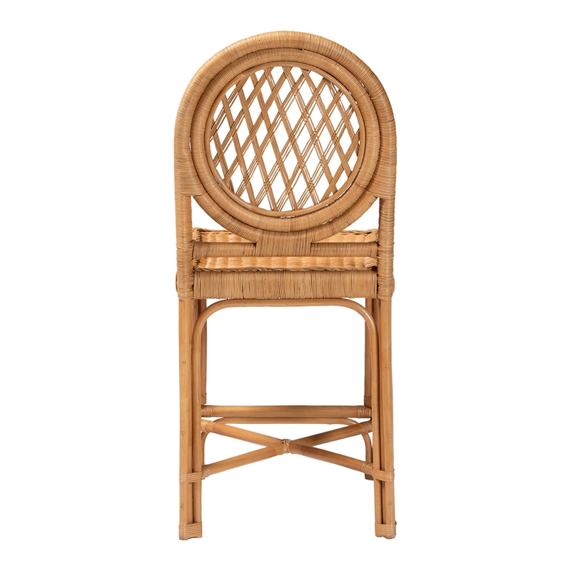 Pemberly Row Natural Rattan Counter Stool with Round Lattice Backrest