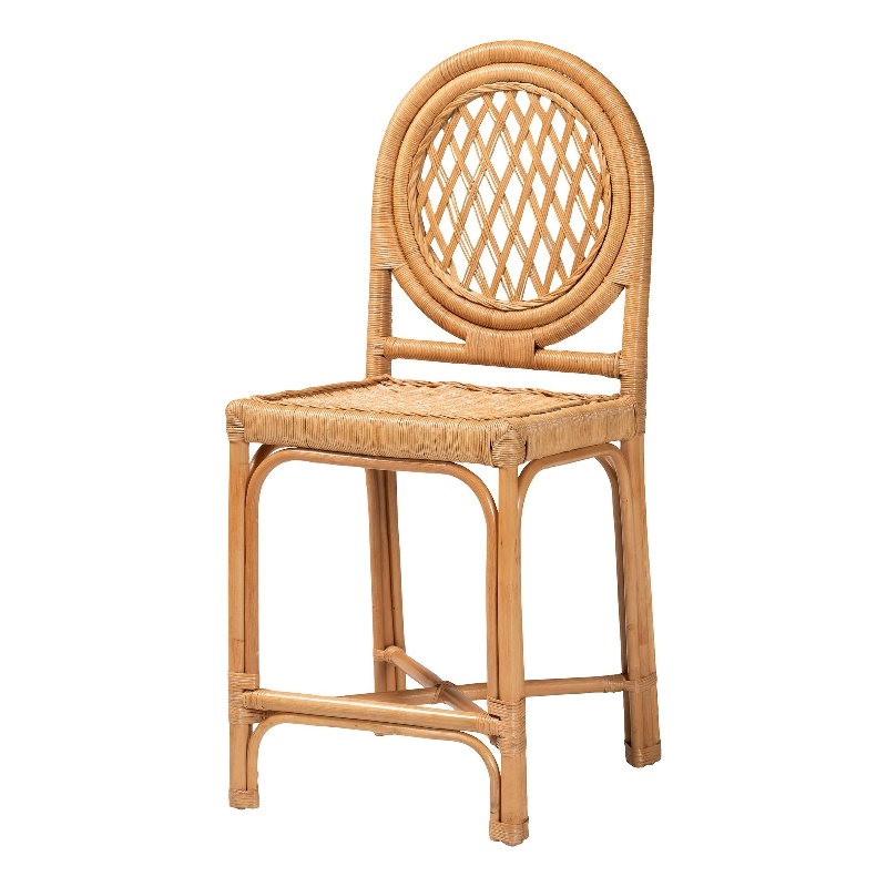 Pemberly Row Natural Rattan Counter Stool with Round Lattice Backrest