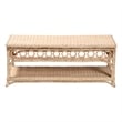 Pemberly Row Natural Rattan Coffee Table with Open Shelf and Braided Trim