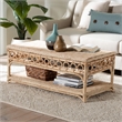Pemberly Row Natural Rattan Coffee Table with Open Shelf and Braided Trim