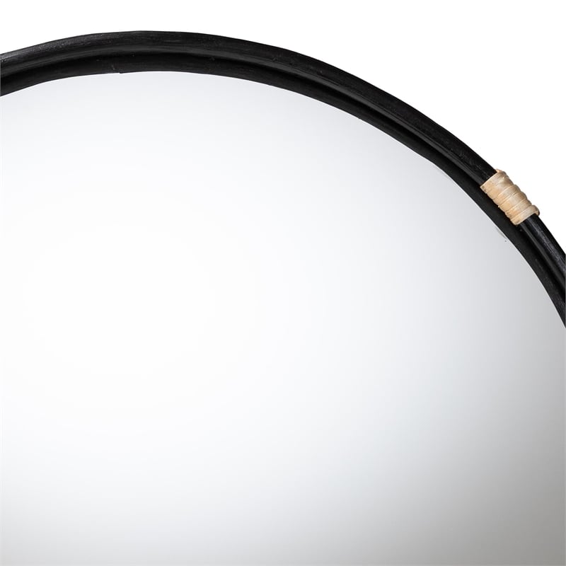 Pemberly Row Round Rattan Wall Mirror in Black with Woven Detailing