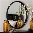 Pemberly Row Round Rattan Wall Mirror in Black with Woven Detailing