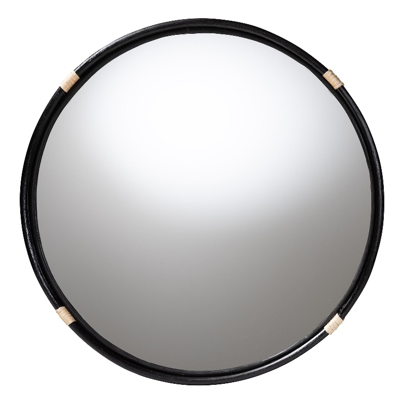 Pemberly Row Round Rattan Wall Mirror in Black with Woven Detailing