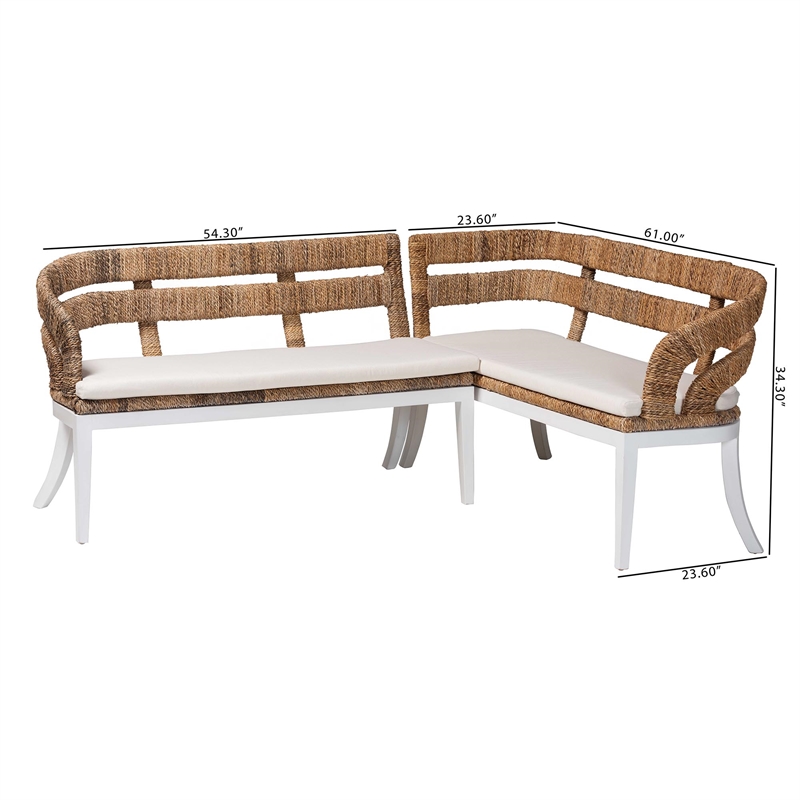 Pemberly Row 2-Piece Seagrass L-Shaped Corner Bench Set with Cushions