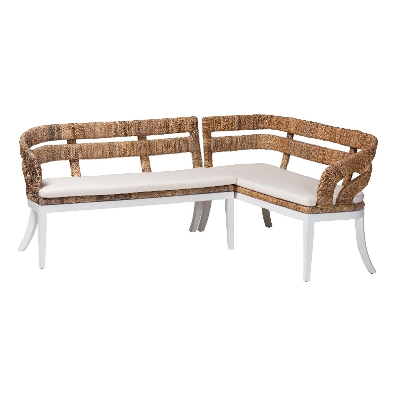 Pemberly Row 2-Piece Seagrass L-Shaped Corner Bench Set with Cushions