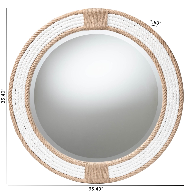 Pemberly Row Round Brown Woven Jute and Rope Coastal Wall Mirror