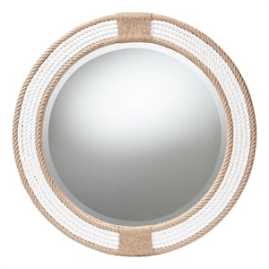 Pemberly Row Round Brown Woven Jute and Rope Coastal Wall Mirror