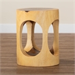 Pemberly Row Hand-Carved Suar Wood Barrel Side Table with Open Design