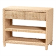 Pemberly Row Japandi Rattan Console Table with 2 Drawers and 2 Shelves