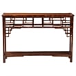 Pemberly Row Tortoise Finish Rattan Console Table with Open Shelf
