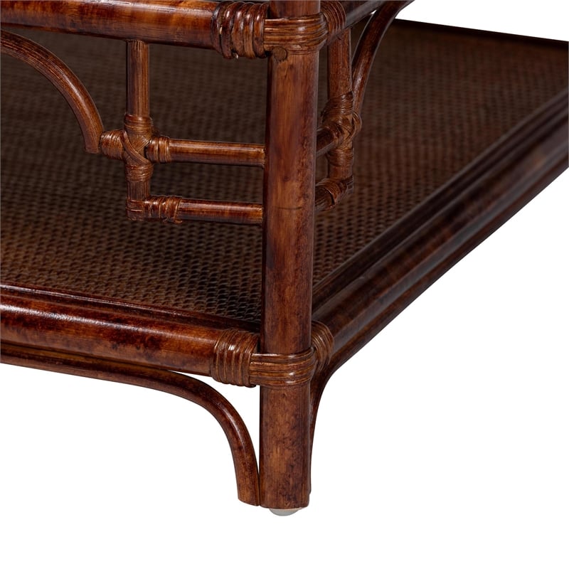 Pemberly Row Tortoise Finish Rattan Coffee Table with Open Shelf