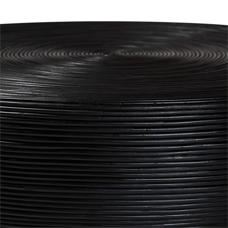 Pemberly Row Laminated Natural Rattan Round Drum Coffee Table