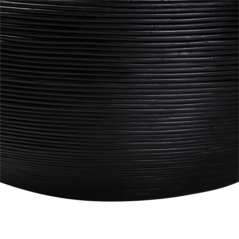 Pemberly Row Laminated Natural Rattan Round Drum Coffee Table