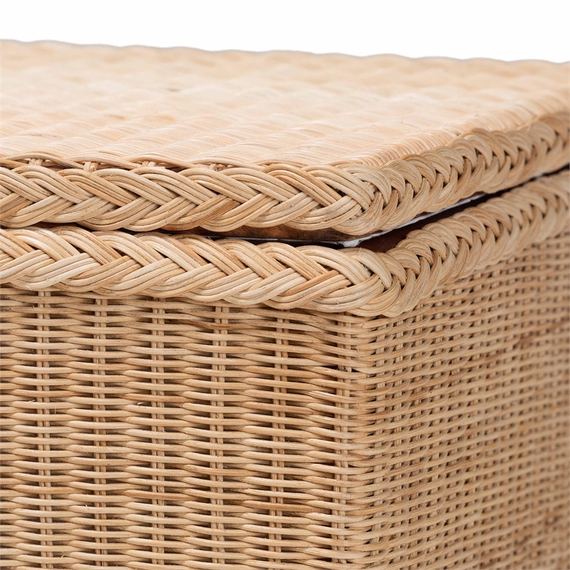 Pemberly Row Braided Rattan Storage Bench with Lift-Top and Mahogany Base