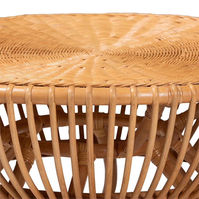 Pemberly Row Natural Rattan Round Coffee Table with Splayed Legs