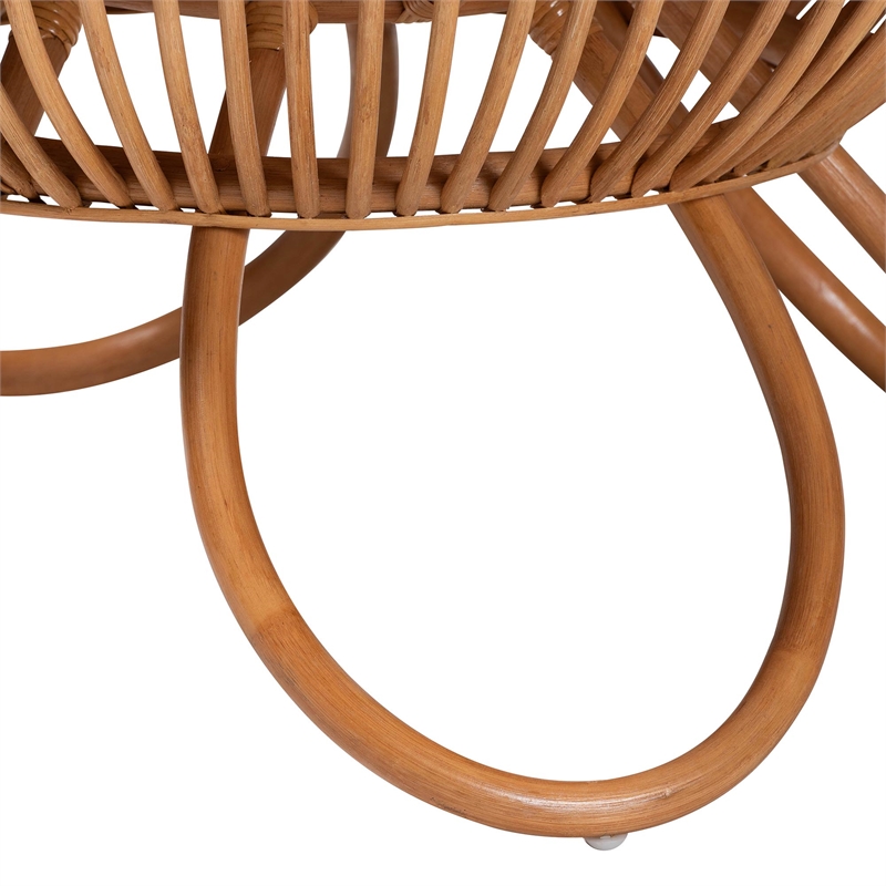 Pemberly Row Natural Rattan Round Coffee Table with Splayed Legs