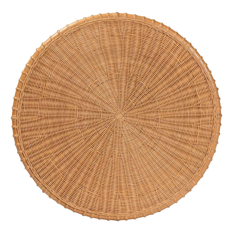 Pemberly Row Natural Rattan Round Coffee Table with Splayed Legs