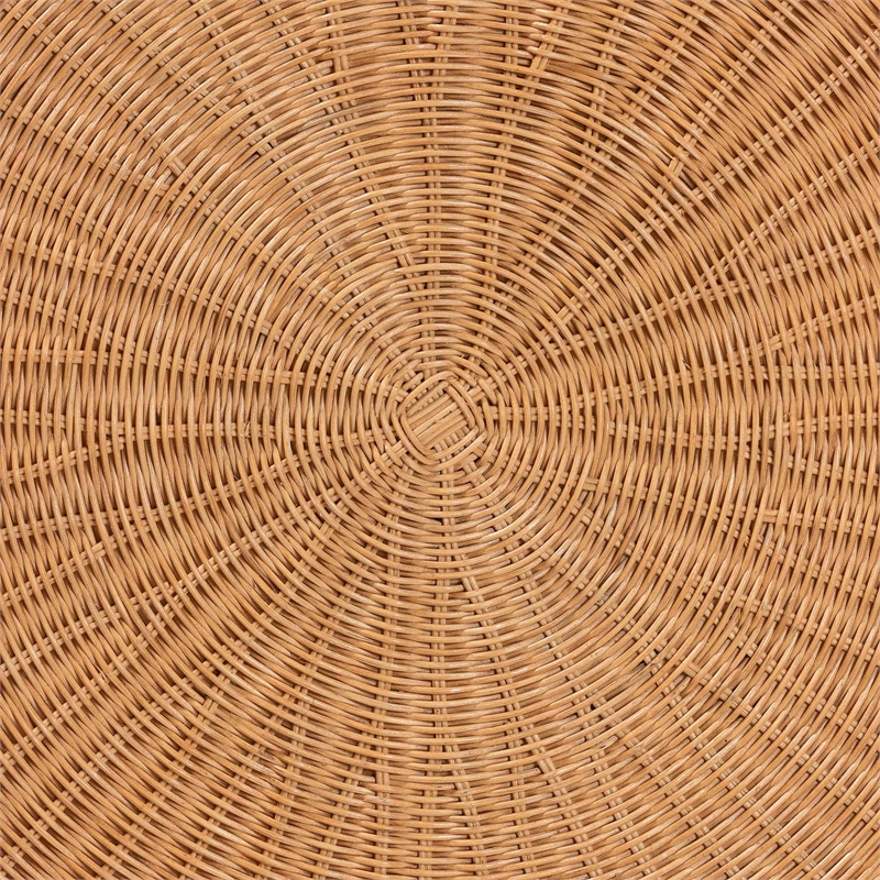 Pemberly Row Natural Rattan Round Coffee Table with Splayed Legs