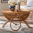 Pemberly Row Natural Rattan Round Coffee Table with Splayed Legs