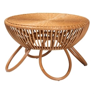Pemberly Row Natural Rattan Round Coffee Table with Splayed Legs
