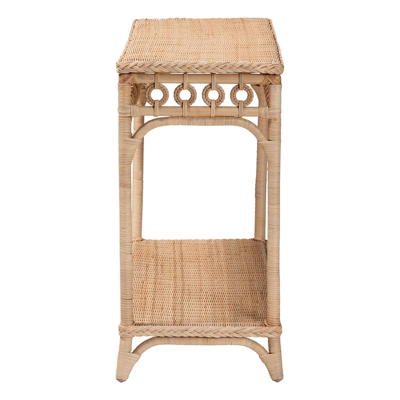 Pemberly Row Braided Natural Rattan Console Table with Open Shelf