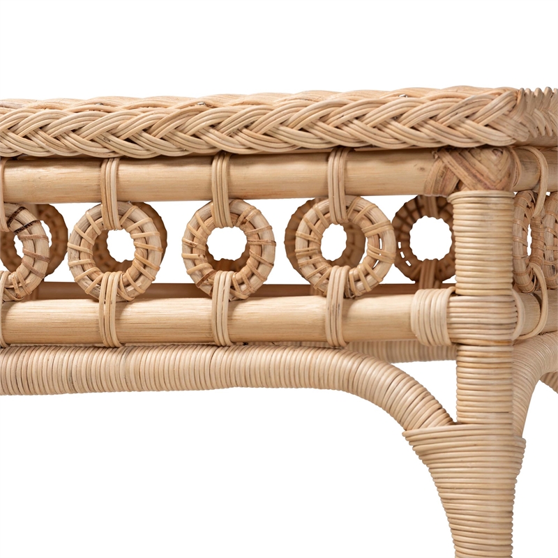 Pemberly Row Braided Natural Rattan Console Table with Open Shelf
